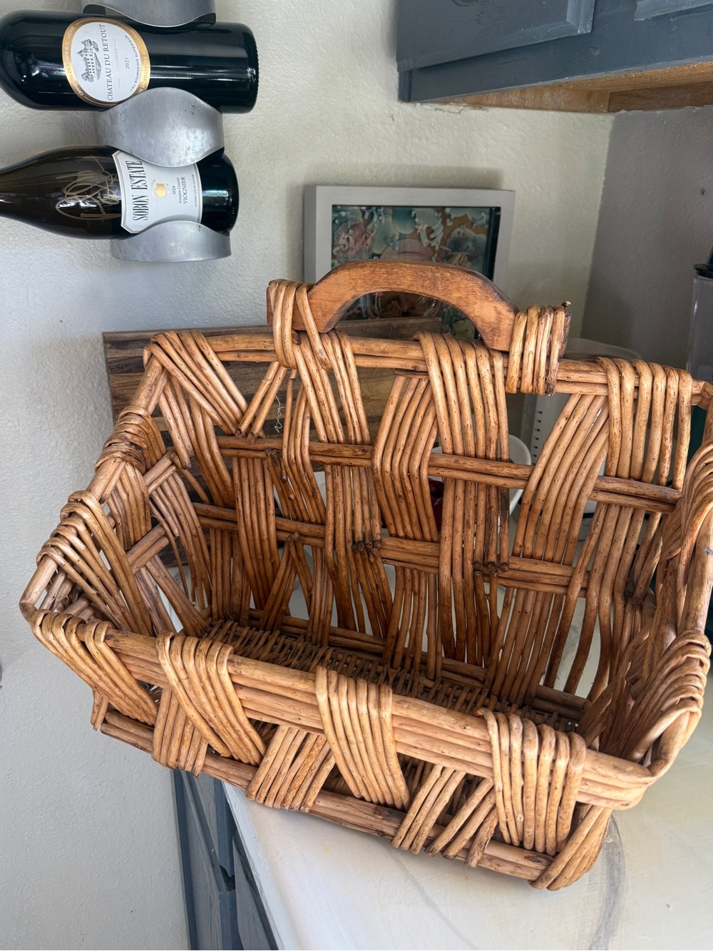 Vintage pottery barn Woven Decorative Carry Basket in Honey Brown shelf decor